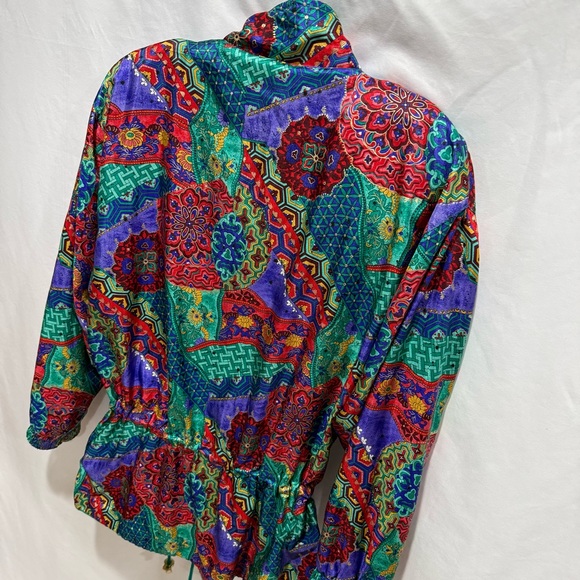Lavon Petites PM Vintage Windbreaker Jacket Festival Retro Patchwork Print Event - Picture 11 of 16